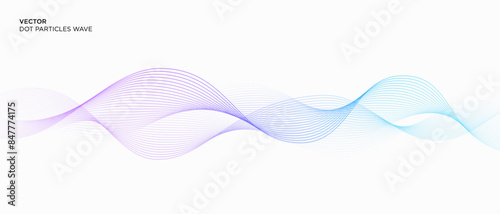 Vector dot particles light wave background. Vector particles wave smooth flowing dynamic blue purple gradient isolated on dark background. Suit for poster, banner, brochure, cover, website, flyer