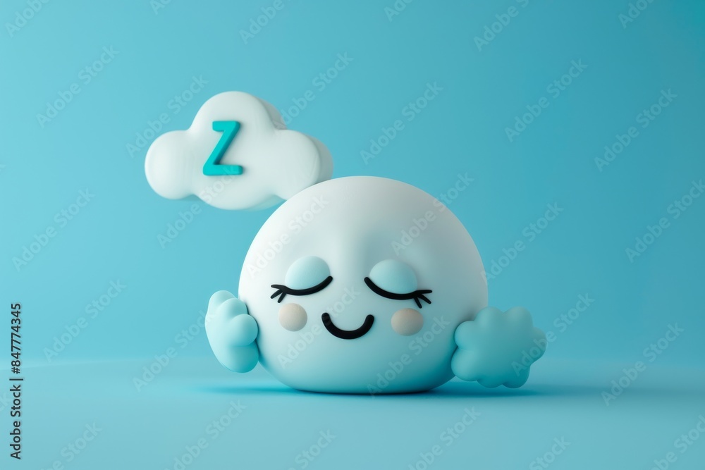 3D sleeping face emoji with closed eyes and zzz symbols on blue background 3D sleeping face emoji with closed eyes and zzz symbols on blue background