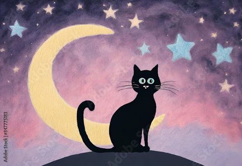 black cat with a night sky.