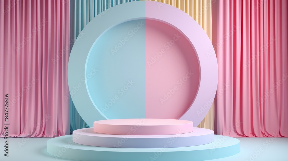 Pastel Background With Product Display Stand.