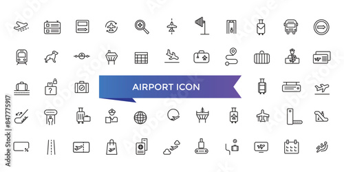 Airport icon collection. Related to plane, boarding pass, traveler, duty free, information desk, customs, detector, immigration and pilot icons.