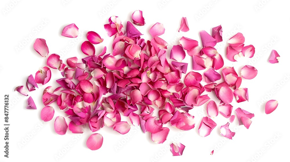 Fototapeta premium pink petals flat lay top view isolated on white background