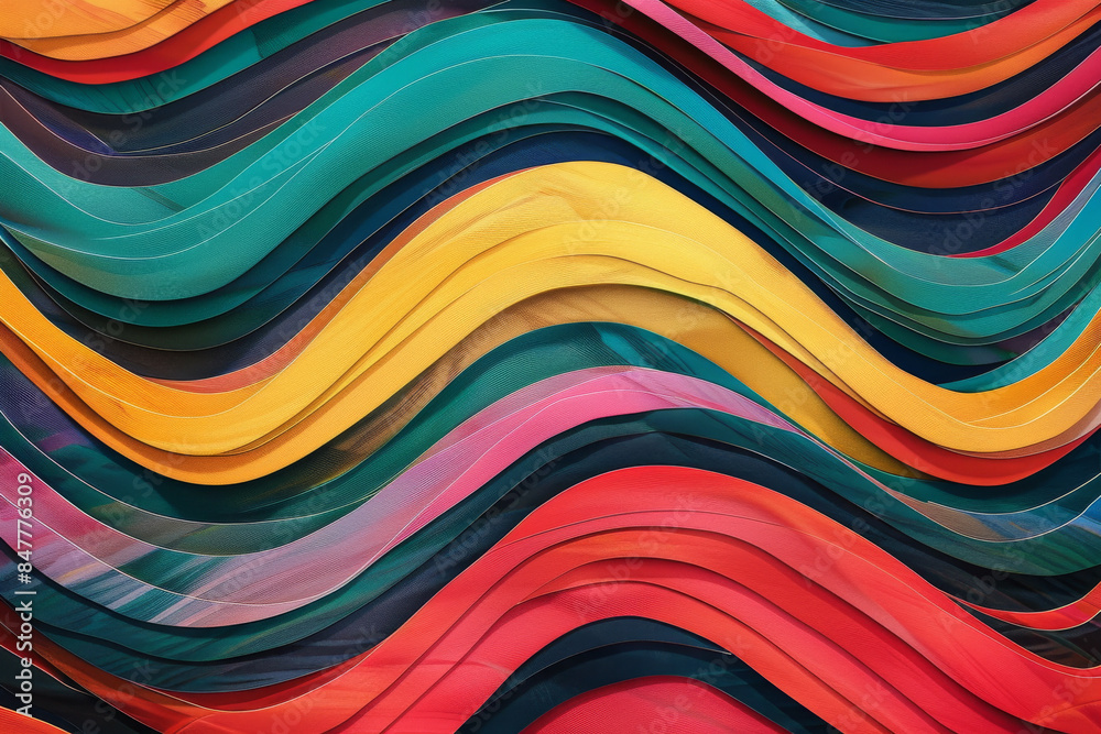 An abstract composition of bold, interwoven, multi-colored waves creating a dynamic and vibrant visual effect. An abstract composition of bold, interwoven, multi-colored waves creating a dynamic and vibrant visual effect.