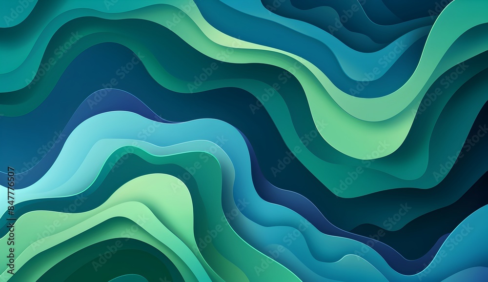 Fototapeta premium abstract background with wavy flowing shapes in shades of blue and green in the style of flowing shapes 