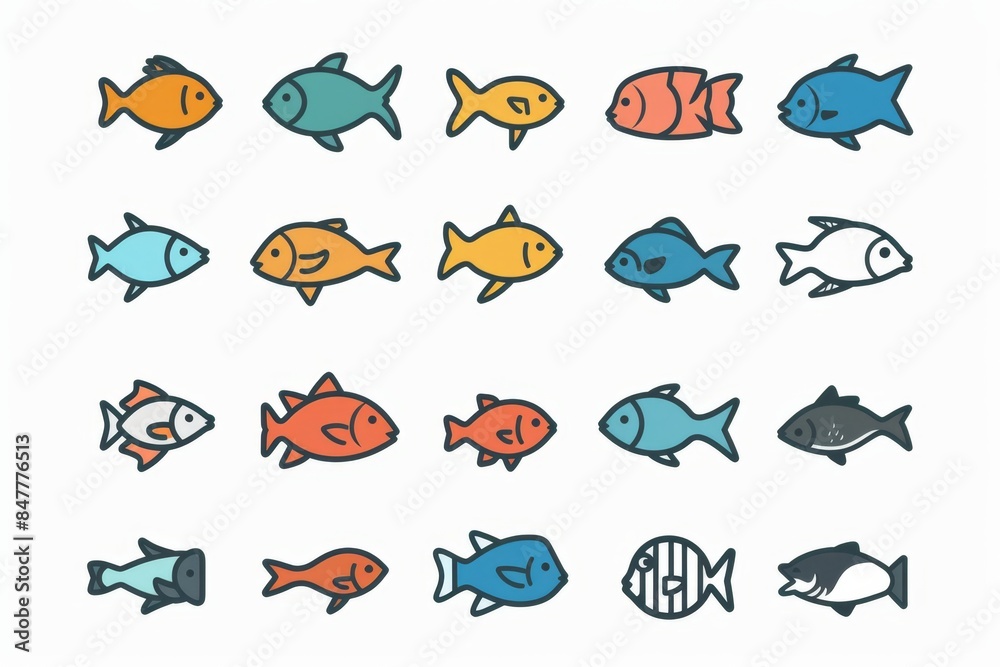 Fish flat icon, mackerel shape, minimal fishing symbol, tuna silhouette, salmon sign, color fish Fish flat icon, mackerel shape, minimal fishing symbol, tuna silhouette, salmon sign, color fish