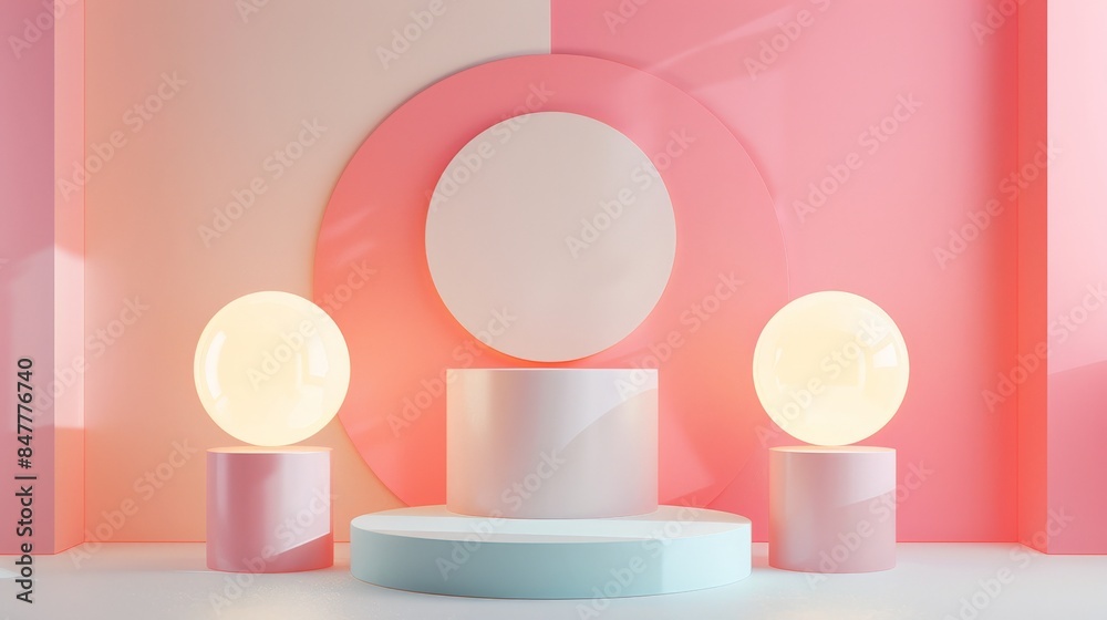 Minimalist Pink and Blue Product Display Platform with Soft Lighting. Minimalist Pink and Blue Product Display Platform with Soft Lighting.