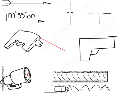 Set of icons on the theme of targets, sights and weapons with arrows.