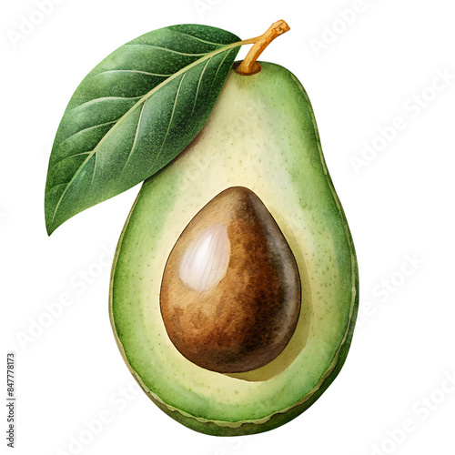 A Watercolor avocado on a transparent background.