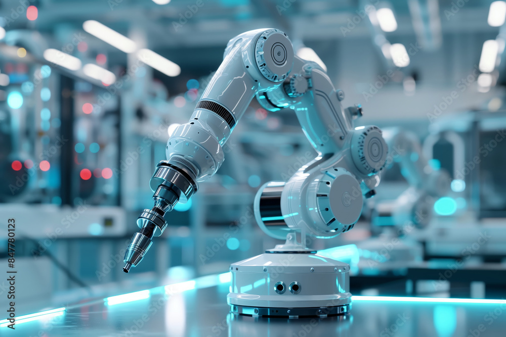 Robotic arm in a modern manufacturing facility Robotic arm in a modern manufacturing facility
