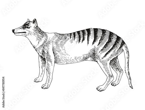 Tasmanian tiger extinct animal sketch