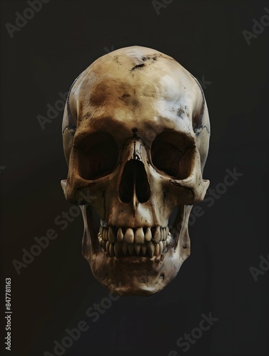 human skull on dark background