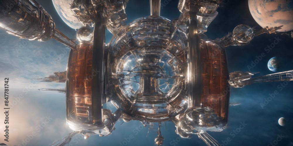 Futuristic scifi building with planet. Highly detailed and realistic illustration Futuristic scifi building with planet. Highly detailed and realistic illustration