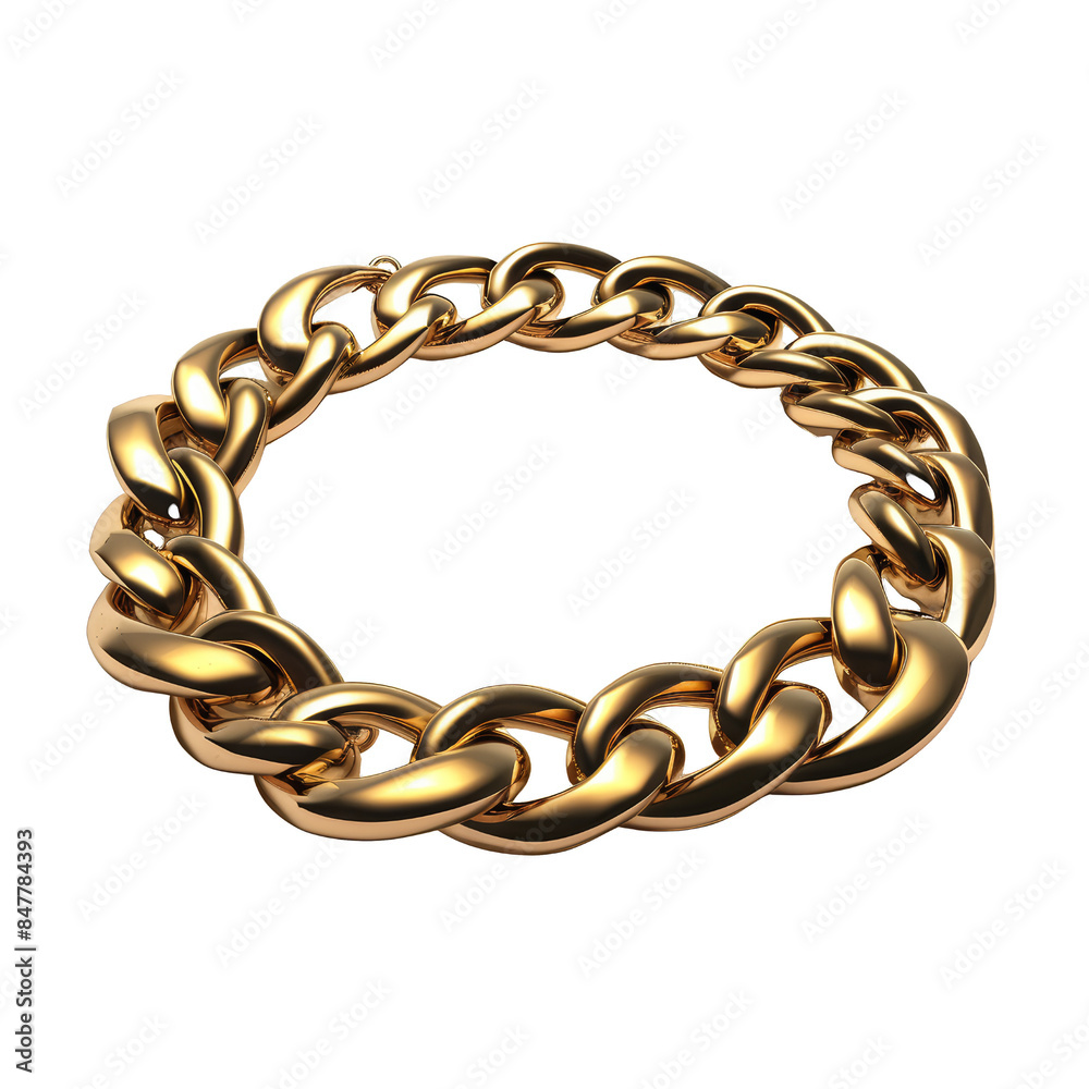 Obraz premium Elegant gold chain bracelet with large links, isolated on white background. Perfect for luxury jewelry and fashion related projects.