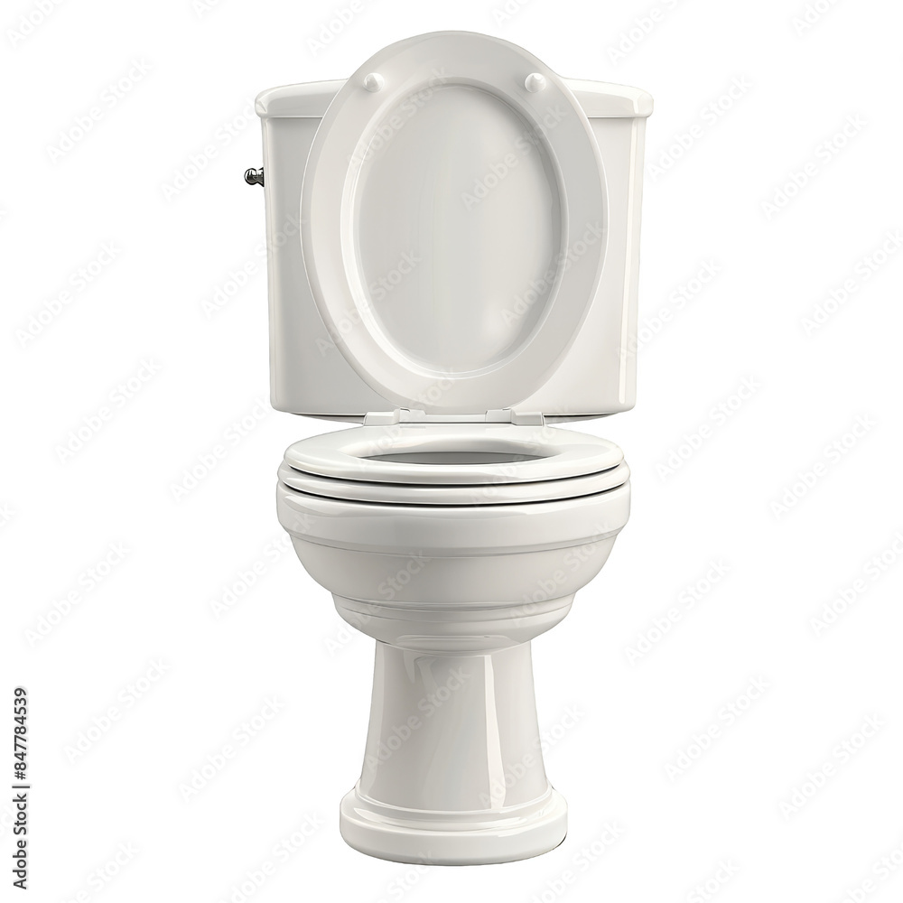 A high-quality photo of a white, standard ceramic toilet with an open lid, perfect for home improvement or bathroom design projects. A high-quality photo of a white, standard ceramic toilet with an open lid, perfect for home improvement or bathroom design projects.