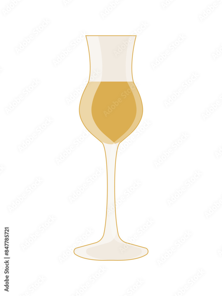 A glass with limoncello alcoholic drink isolated on a white background. Vector. A glass with limoncello alcoholic drink isolated on a white background. Vector.