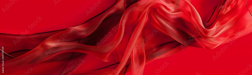 Obraz premium Red background with beautiful transparent fabric.