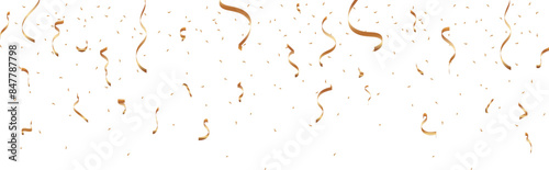 Falling shiny golden confetti isolated on transparent background. Festive background. Bright festive tinsel of gold color for you design