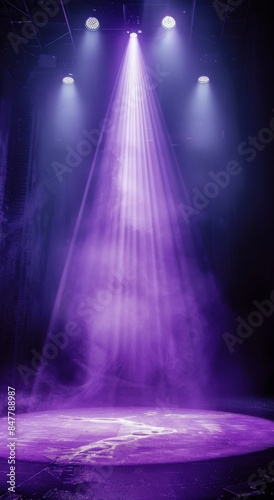 Purple Spotlights Illuminate Stage in Dark Theater