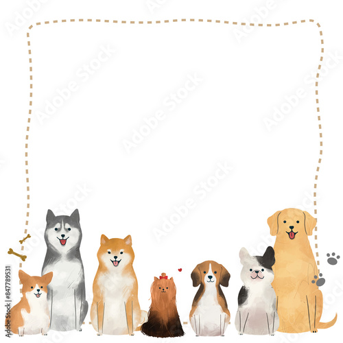 Photography Png frame with cute dogs and cat on transparent background