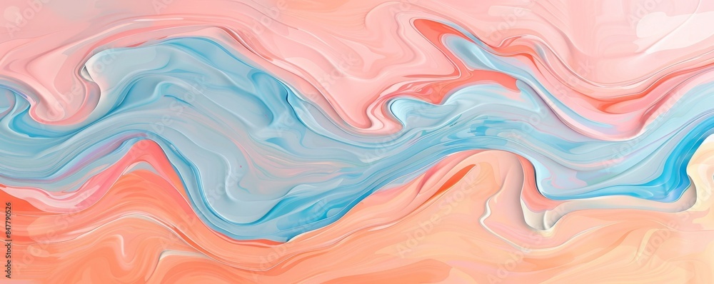 Abstract peach, pastel pink, and blue wavy stripe painting Abstract peach, pastel pink, and blue wavy stripe painting