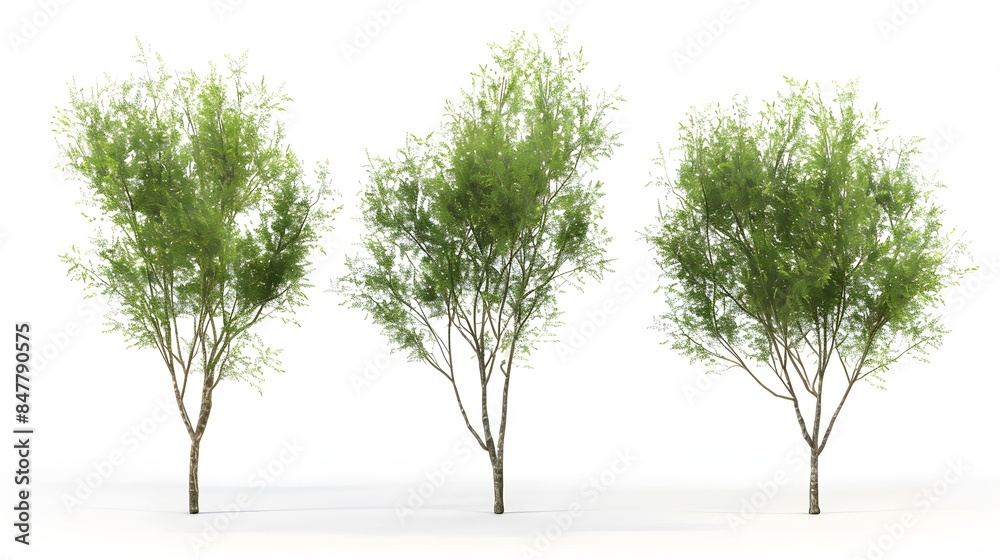 Obraz premium 3d illustration of set Salix caprea tree isolated white background 