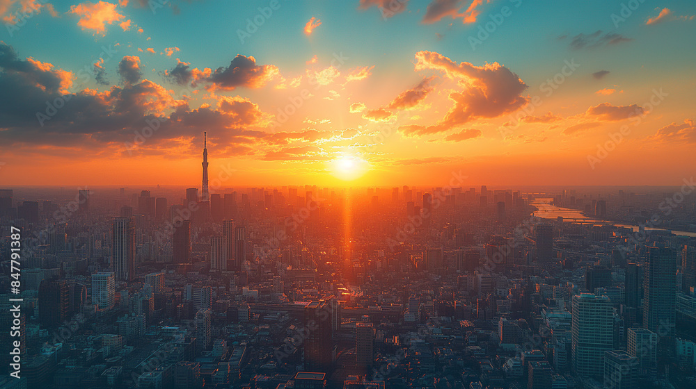 Fototapeta premium big beautiful city, view from afar, desktop wallpaper.