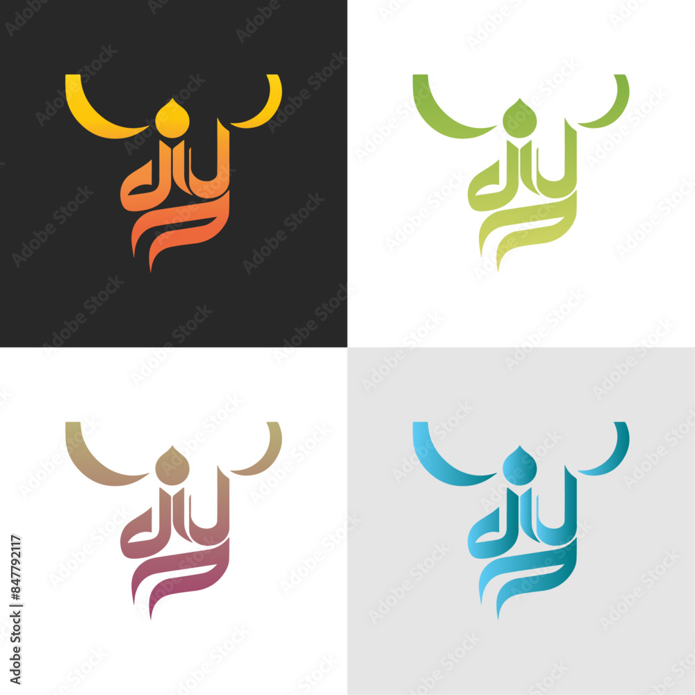 Fototapeta premium Islamic Calligraphy Design “Dynamic Energy Icons: Abstract Human Figures in Motion” zodiac signs set.