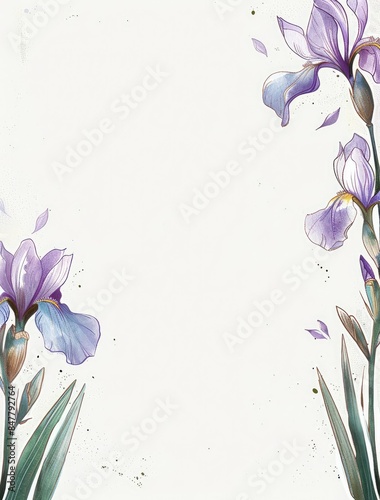 Beautiful Floral Design, Purple Iris Flowers, Elegant Botanical Artwork, Whimsical Spring Blossoms, Nature Inspired Graphic