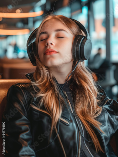 Teenage girl relaxes on a m...