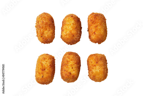 Isolated 6 Spanish Croquetas Tapas Against A Transparent Background