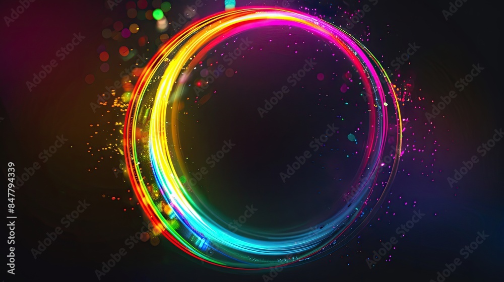 Colorful vibrant circular glowing light, bright neon ring abstract digital art, futuristic colorful visual background, bokeh effect Colorful vibrant circular glowing light, bright neon ring abstract digital art, futuristic colorful visual background, bokeh effect