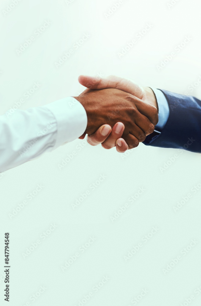 Deal, business people and shaking hands for partnership, collaboration or b2b closeup. Handshake, teamwork and agreement for success, contract or thank you for offer on studio background mockup space Deal, business people and shaking hands for partnership, collaboration or b2b closeup. Handshake, teamwork and agreement for success, contract or thank you for offer on studio background mockup space