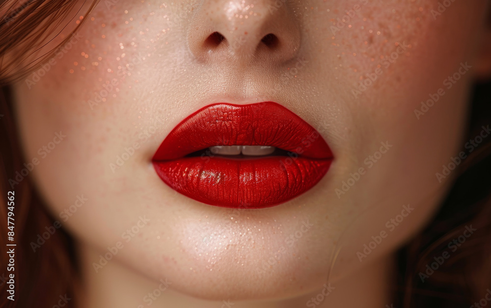 Fototapeta premium Generative ai illustration of a red llipstick ready for make up