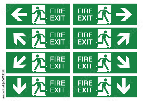 Exit Sign. Fire Exit Sign. Emergency Fire Exit Sign. Vector Illustration Isolated on White Background.