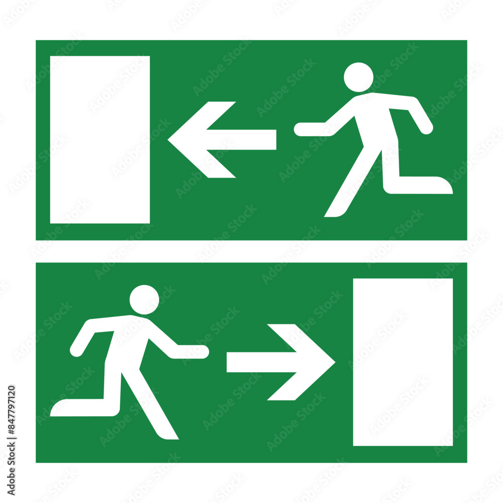 Exit Sign. Fire Exit Sign. Emergency Fire Exit Sign. Vector Illustration Isolated on White Background.