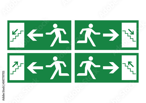 Exit Sign. Fire Exit Sign. Emergency Fire Exit Sign. Vector Illustration Isolated on White Background.