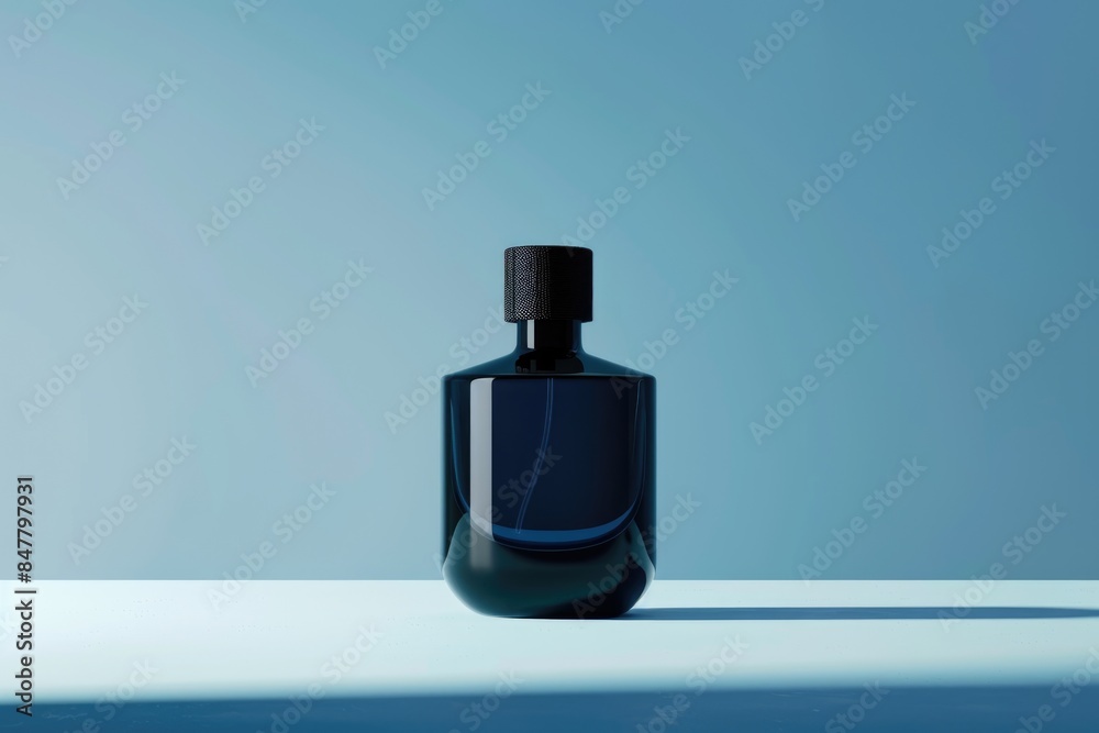 Mens perfume in beautiful black bottle on a blue background. Mens perfume in beautiful black bottle on a blue background.
