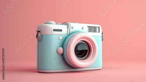 3D icon of a cute pastel colored camera on a peach background