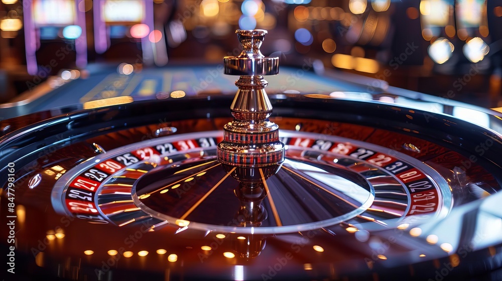 A closeup shot of the roulette wheel spinning in an opulent casino A closeup shot of the roulette wheel spinning in an opulent casino