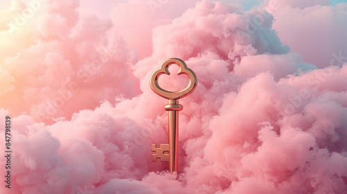 3d rendering of golden key on pastel background with copy space Golden metal key concept for success, business and security idea Vector illustration adobe stock style raw s20 ultra photo