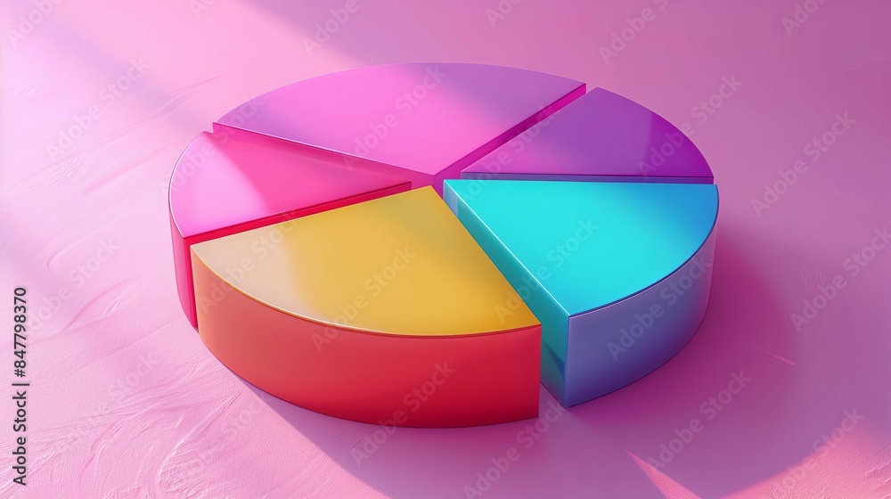 Colorful pie chart on a pastel background in a flat lay composition Colorful pie chart on a pastel background in a flat lay composition
