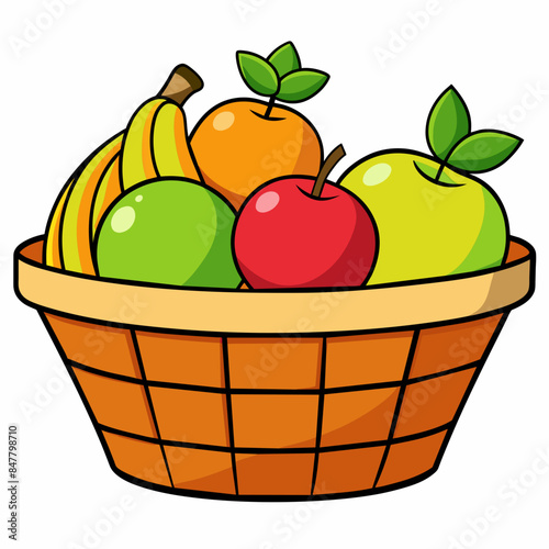 fruits in a busket Realistic vector illustration isolated