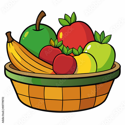 fruits in a busket Realistic vector illustration isolated