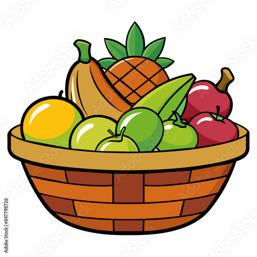 fruits in a busket Realistic vector illustration isolated