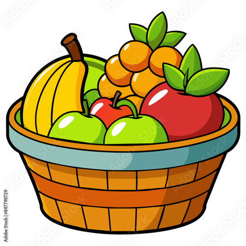 fruits in a busket Realistic vector illustration isolated