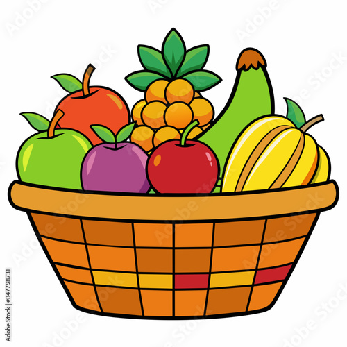 fruits in a busket Realistic vector illustration isolated
