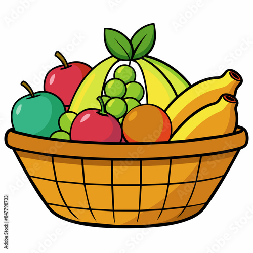 fruits in a busket Realistic vector illustration isolated
