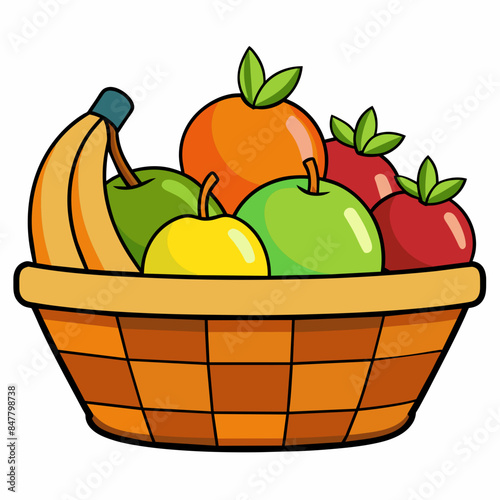 fruits in a busket Realistic vector illustration isolated