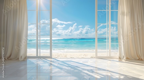 View on the beach with white sand Generative Ai © Gendar SINURO