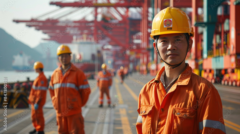 Dock Workers Loading Cargo at a Chinese Port Dock Workers Loading Cargo at a Chinese Port